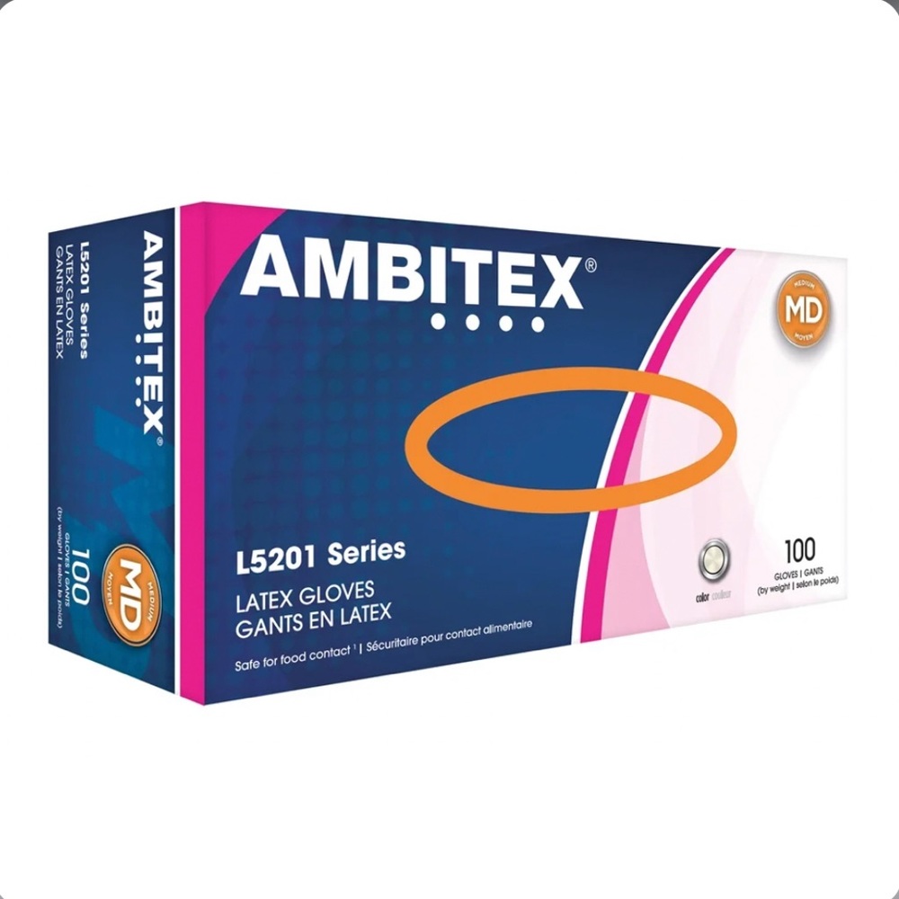 Ambitex L5201 Series Powder Free Latex Gloves, Medium - 100 Count
